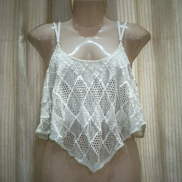 Off White Cotton Crochet Knit Flare Crop top (M) - NWOT - Picture 3 of 8
